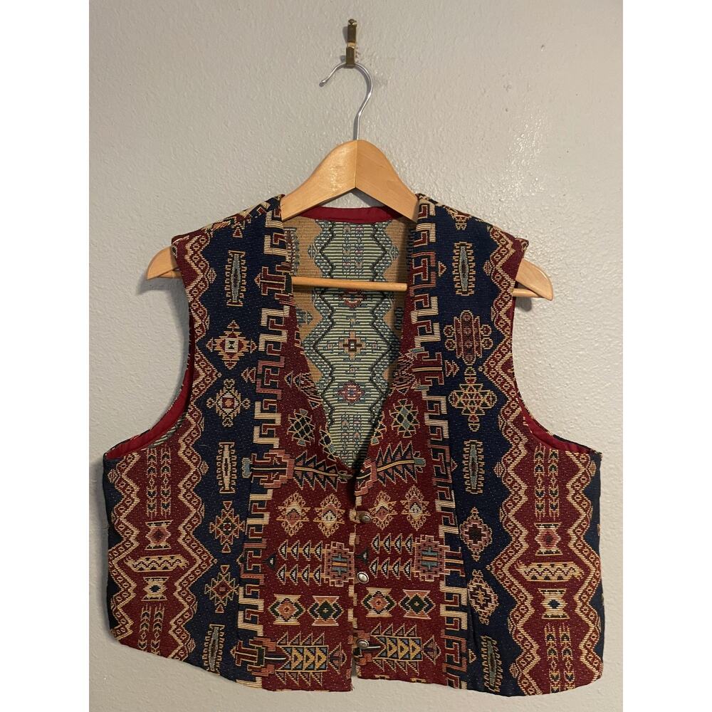 Vintage Carla New Mexico Vest Womens Large Button Up Multicolor Southwestern 90s